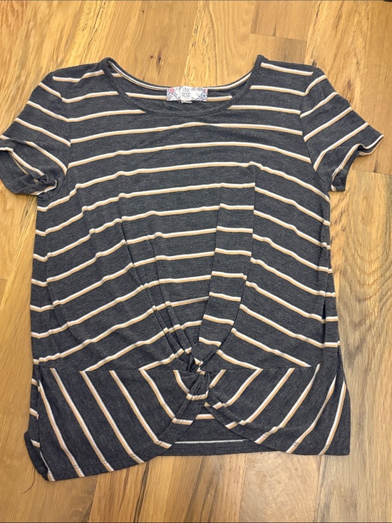 Pink Rose Tops - Pink Rose Striped Twist-Front Short Sleeve Top